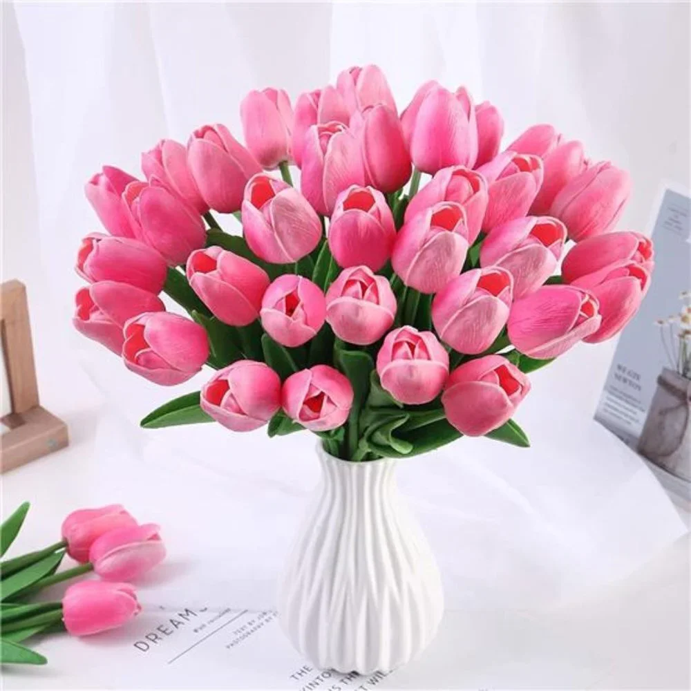 10 Pcs Tulips Artifical Flowers Real Touch Faux Tulip Stems Table Decor (Pink)